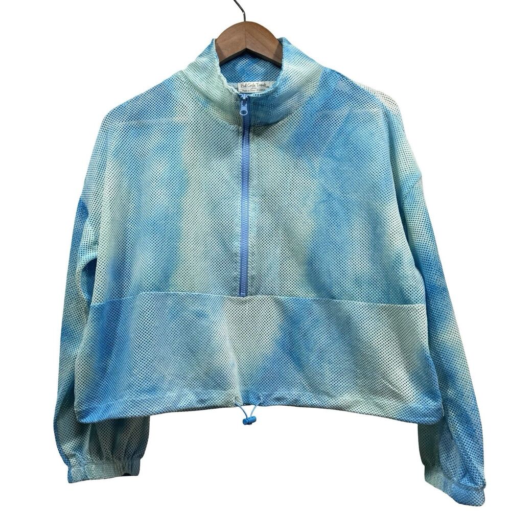 FULL CIRCLE TRENDS Womens Size  XL Tie Dye Mesh 3/4 Zip Long Sleeves Cropped Top